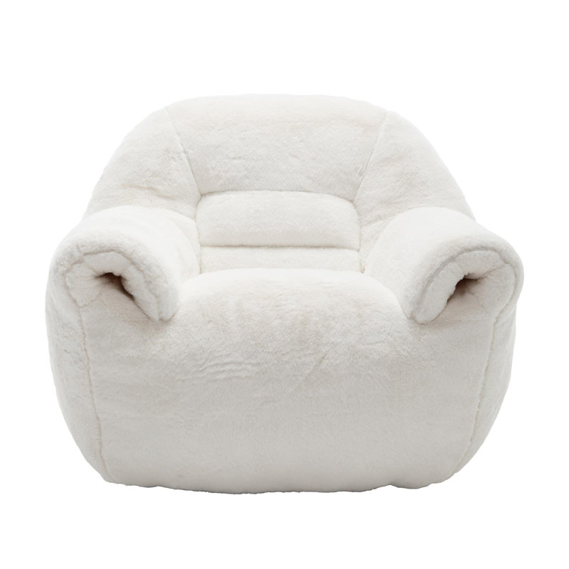 Fauteuil à billes avec support pour le dos Comfy Lazy, Fausse fourrure blanche