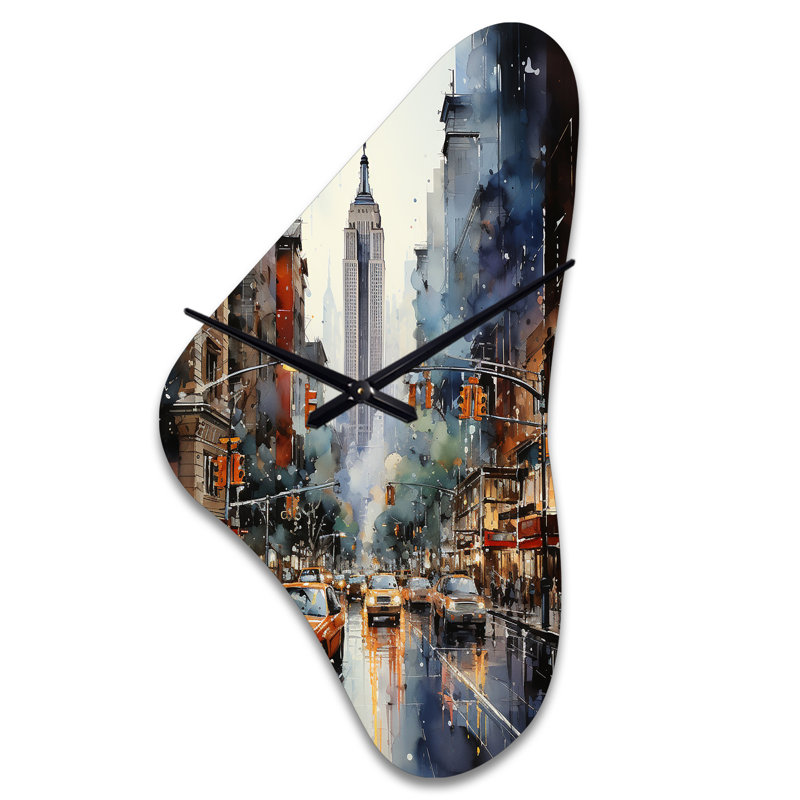 New York City That Never Sleep II - horloge murale de forme unique en métal New York, Grand