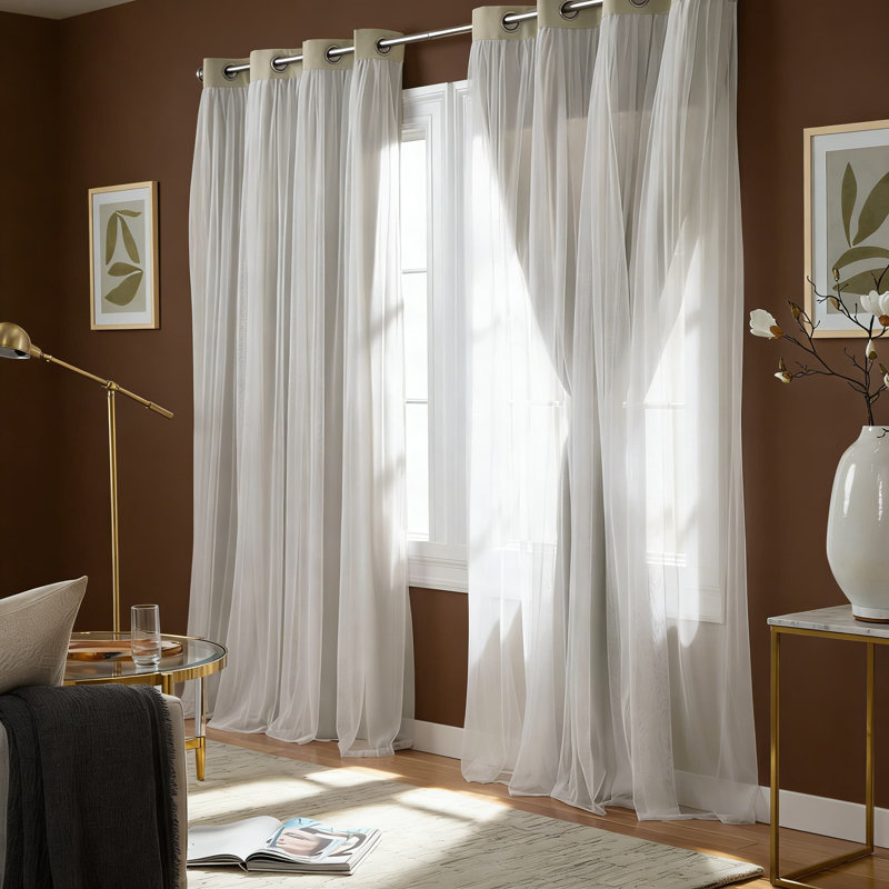 Double Layer Indoor Curtains Set - Sheer & Blackout Room Darkening Panels With Grommet Top, Energy Efficient, 2-Pack