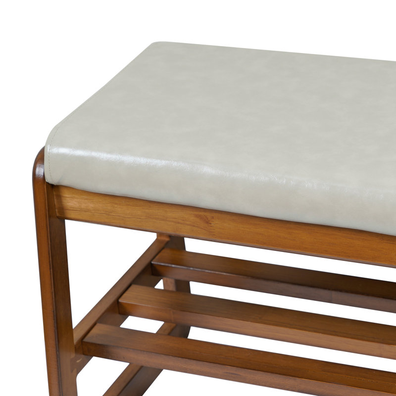 Banc de rangement en similicuir, Gris/beige, H 16,54 po x l 31,5 po x P 14,17 po