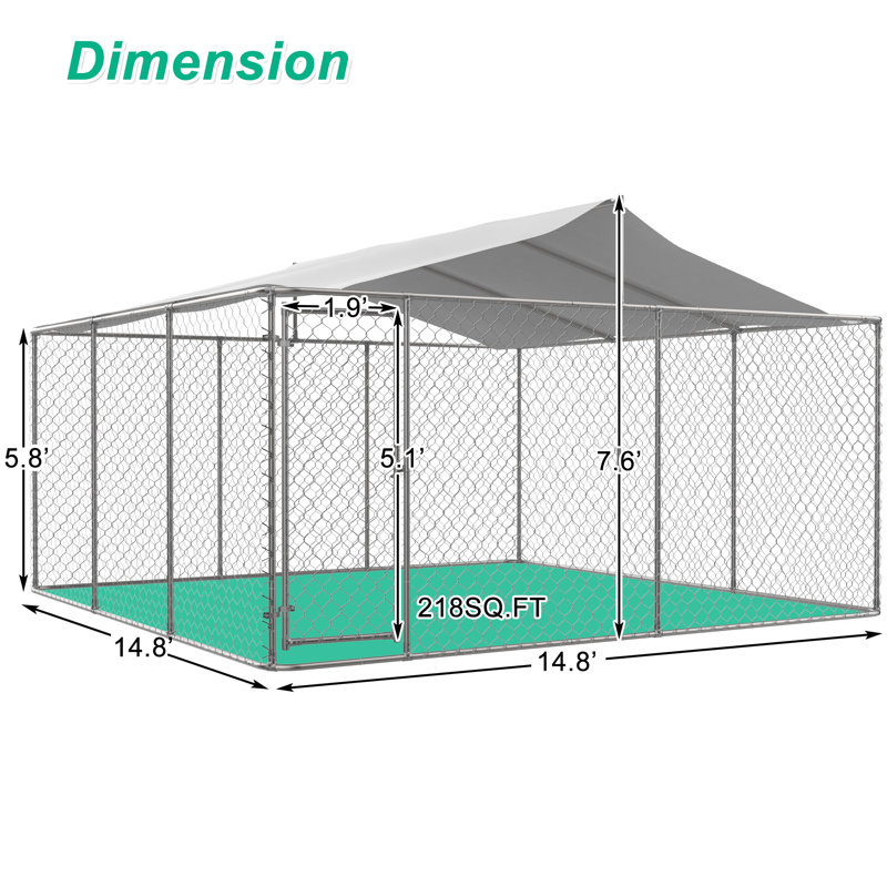 Metal Yard Dog Kennel With Canopy and Lockable Door, 91.2" H x 177.6" W x 177.6" D