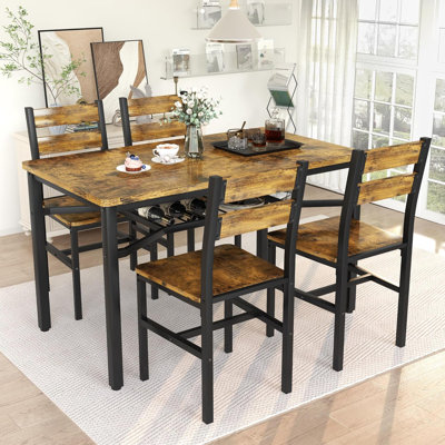 Ensemble de table de salle à manger pour 4 personnes avec rangement, ensemble de table de salle à manger de ferme 5 pièces avec chaises pour la cuisine à domicile, appartement