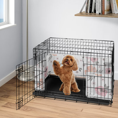Cage pour chien à motif floral aquarelle rose et gris par 