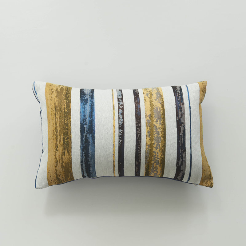Striped Pillow Cover, Mustard; Blue