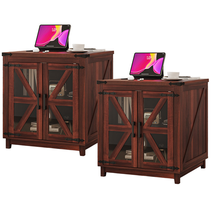 Table de bout avec station de charge, Plateau brun / base brune