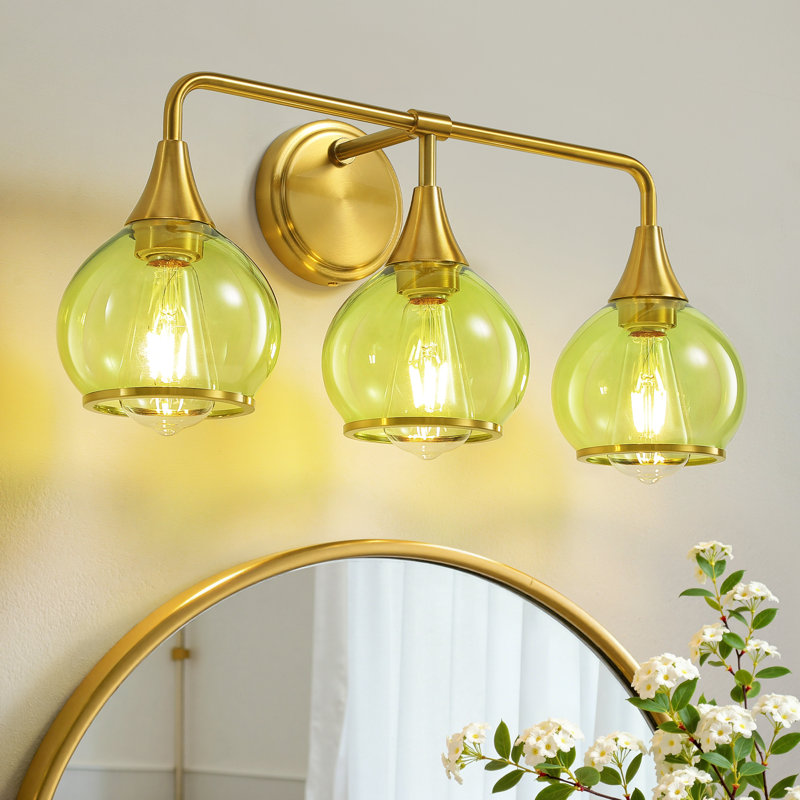 Lupe 3-Light Bathroom Dimmable Vanity Light, Gold/Green