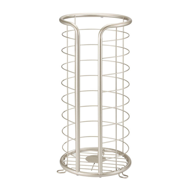 Satin Silver Steel Freestanding Toilet Paper Holder Stand