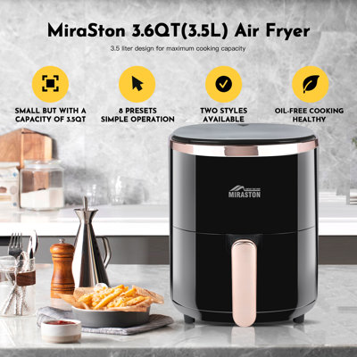 3.6qt Touchscreen Air Fryer, Black, 8-in-1 Preset Functions, Oil-free Healthy Cooking, Fast & Easy To Clean, Perfect For Family Meals (black)