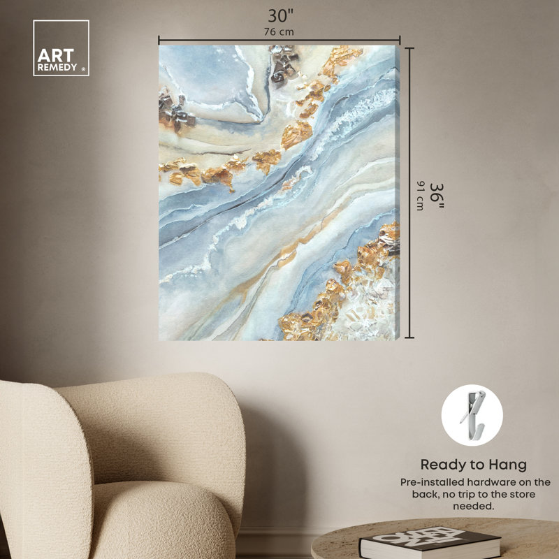 Art Remedy Blue and Gold Abstract Canvas Wall Art, 30" x 36"