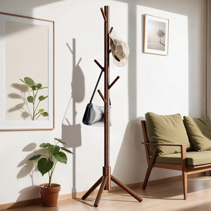 Williamston 8 - Hook Coat Rack, Freestanding Adjustable Solid Wood Coat Rack, Small Space Friendly, Brown