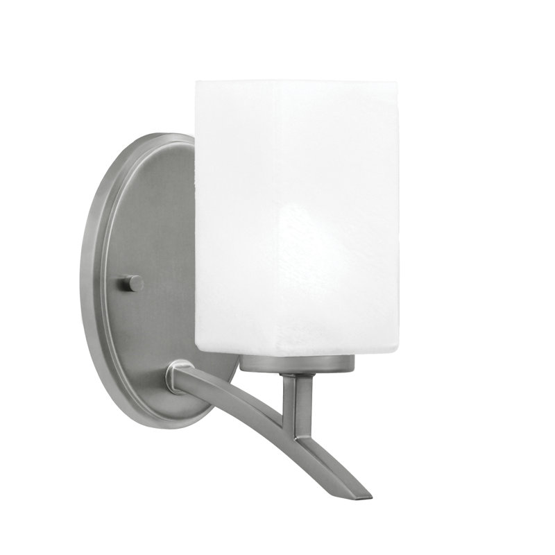 Kurve Uplight Wall Sconce With 3.5" Square White Marble Glass, Silver