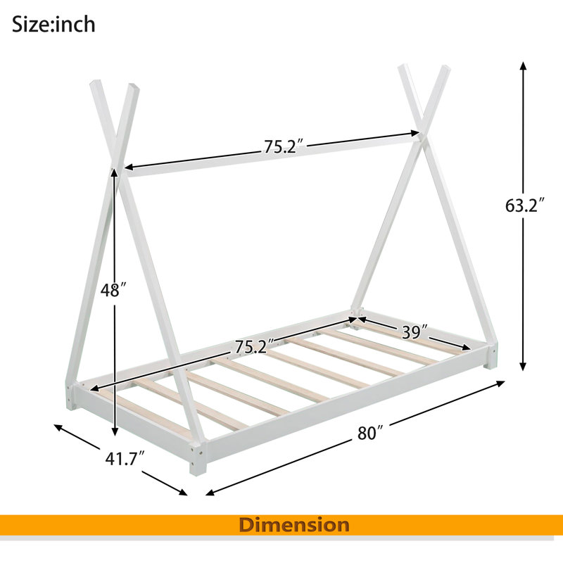 Lit plateforme simple avec structure triangulaire, Blanc