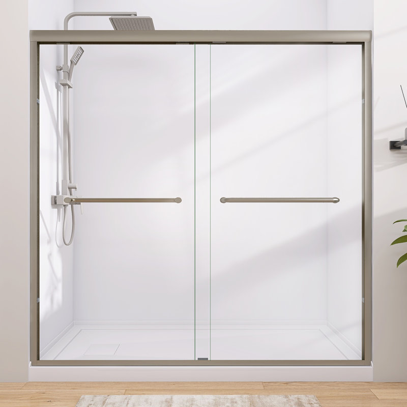 66"X72" Shower Door Semi Frameless Double sliding With Brushed Nickel Hardware & 1/4inch Tempered Glass Shower Enclosure For Modern Bathroom