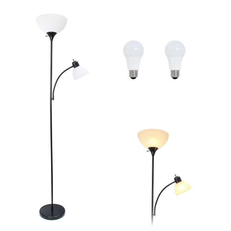 Black Adjustable 71.5" Torchiere Floor Lamp with Reading Light