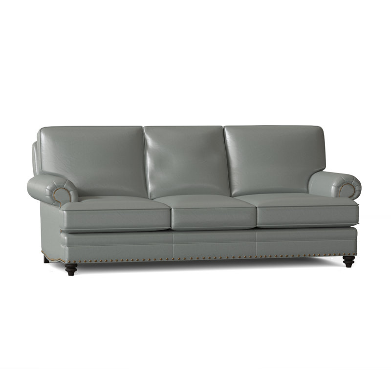 Carrado Leather Sofa, French Natural, Cobblestone, Aline Light Gray Stonewash Genuine Leather