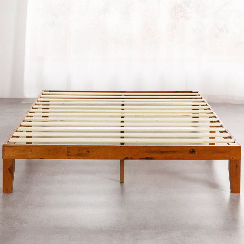 Solid Wood Platform Cherry Bed With Wooden Slats No Box Spring Needed Easy Assembly 12 Inch, Queen