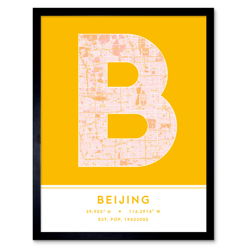 Beijing City Map Beijing Yellow - Single Picture Frame Typography