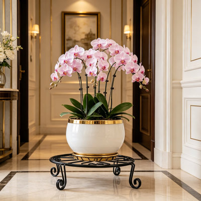 Support à plante en métal noir antirouille pour l'intérieur et l'extérieur, support à pot de fleurs en fer forgé robuste, pots à fleurs ronds de 10 po et 12 po