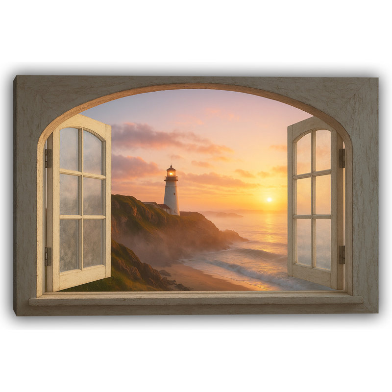 Lighthouse Dreams Coastal Lighthouse View – Tranquil Sunset Wrapped Canvas Wall Art