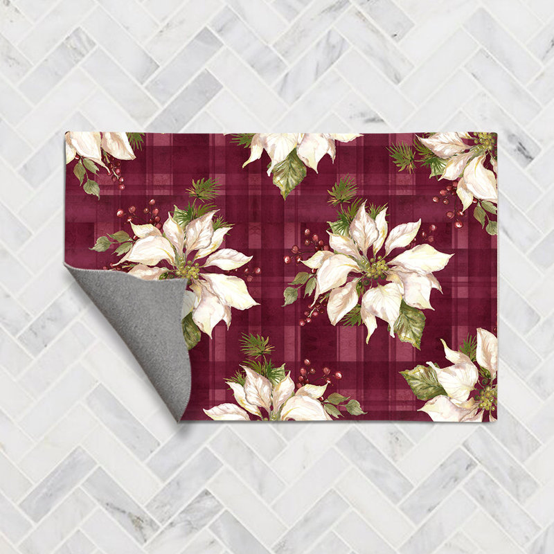 Tapis floral en chenille tissé à la machine floral rouge / ivoire, Rectangle 5 pi x 7 pi