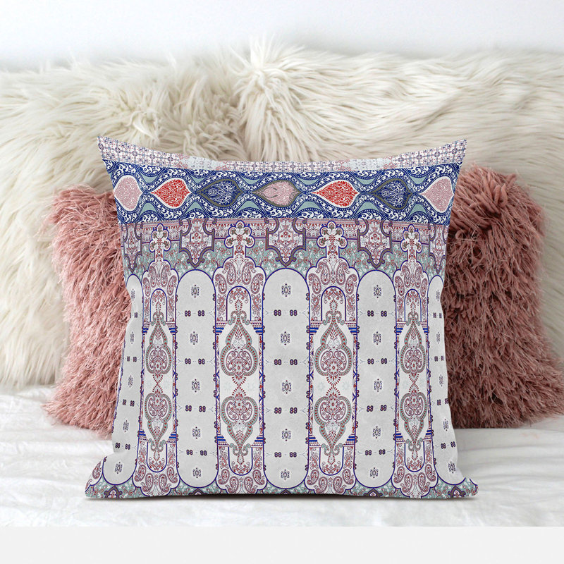 Floral Reversible Throw Pillow, 16" W x 16" H, Beige/Blue/Red