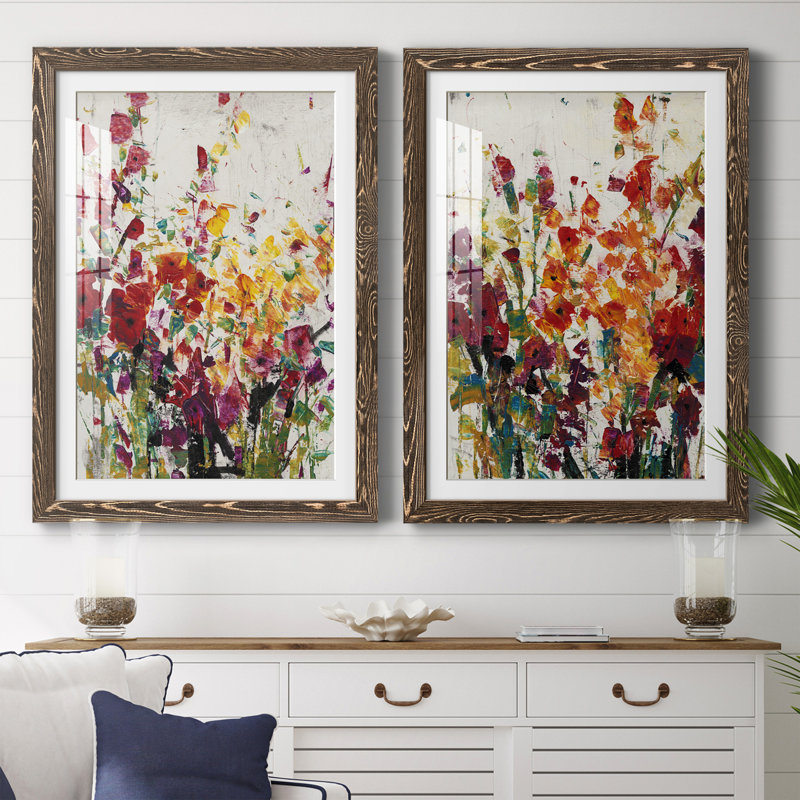Fleurs sauvages en fleurs I encadré mat - prêt à accrocher, H 24 po x l 36 po x P 1,5 po, Encadré de bois de noyer