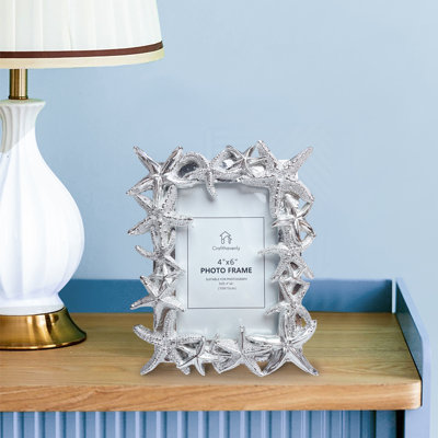 4x6 Picture Frame Silver Starfish Textured Hand Painted Resin Beach Photo Frame Christmas Decorations Picture Frame for Tabletop or Wall Hanging Display Beach Art Photo Frame and Christmas Gift Idea