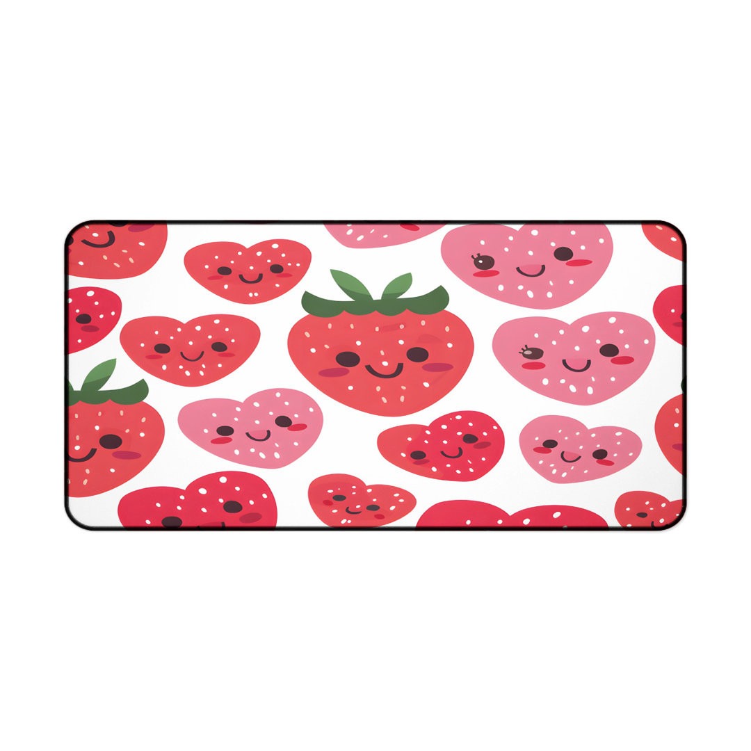 Kawaii Strawberry Heart Desk Mat