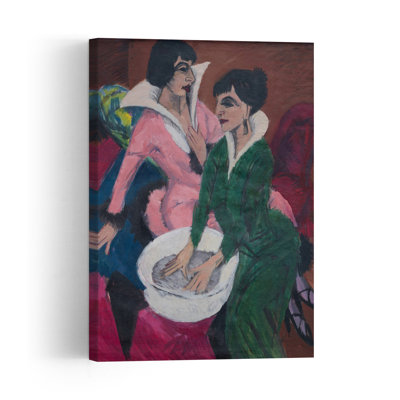 Two Women With A Washbasin; The Sisters , 1913 Abstract Contemporary Portrait Wall Art Print 1 Piece Wrapped Canvas Wall Art