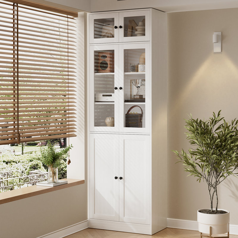 86.7'' H X 23.6'' W Book Cabinet Storage Bookcase With 7 Shelves With Glass Doors, White