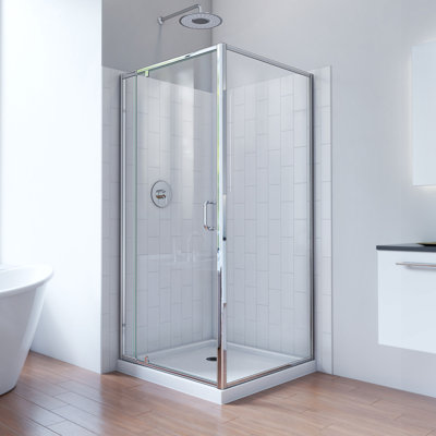 Flex 36" W x 36" D x 78" H Semi-Frameless Square Shower Enclosure with Fixed Panel and Base Included