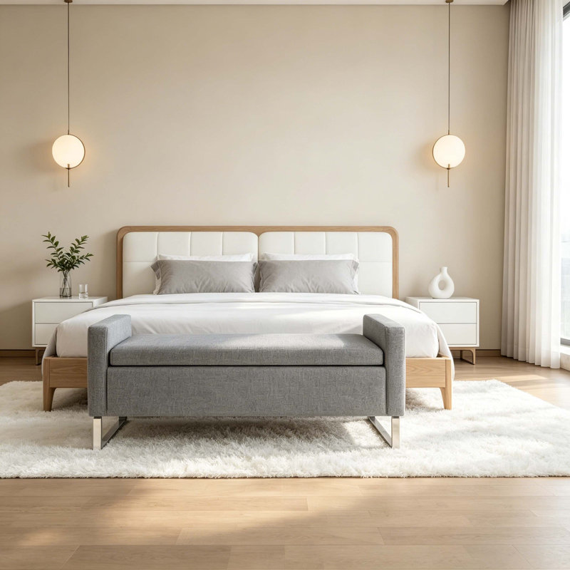Banc de rangement moderne avec repose-pieds avec pieds élégants en métal, banc de rangement polyvalent en bout de lit et de vestibule pour chambre à coucher, salon