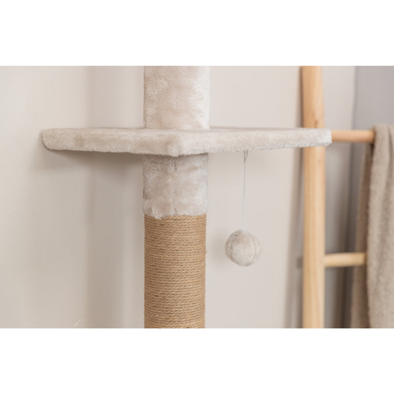 Beige Sisal and Plush 90.5"-104" Ceiling Mount Cat Tree