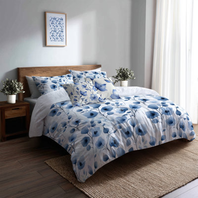 Ensemble de literie à motif floral 5 pièces - ensemble de housse de couette et de coussin fleurs Bluebell