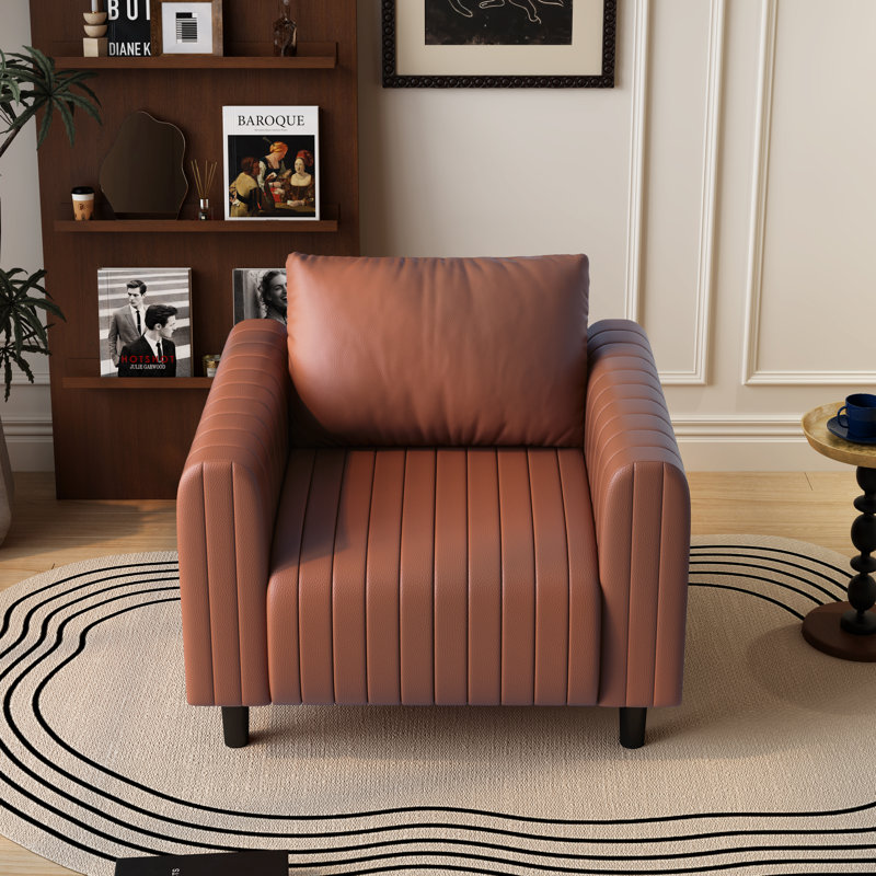 Delana 37.8" Wide Faux Leather Armchair, Red