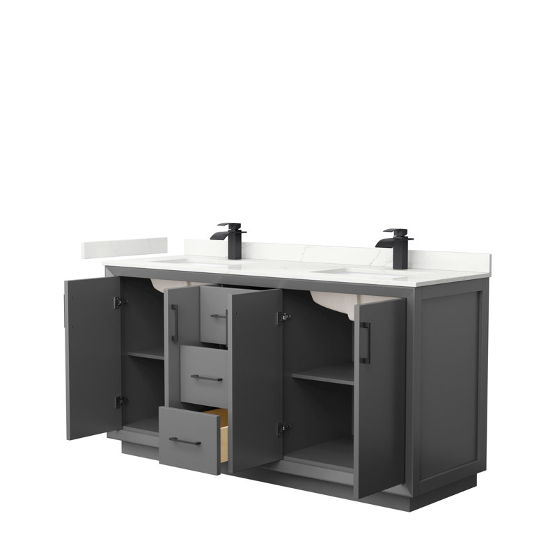 Strada 66'' W Double Vanity, Dark Gray, Giotto Quartz, Brushed Nickel