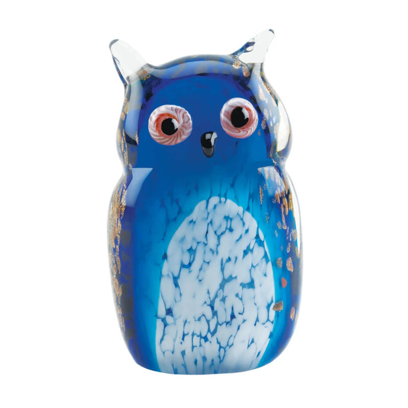 Verre d'art chouette bleu