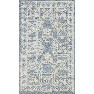 Hardanger Oriental Hand Tufted Wool Area Rug in Denim/White