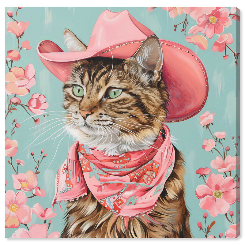 Pink Cowboy Cat Canvas Art, 16" x 16"