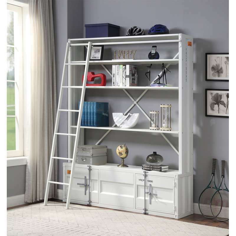 Cargo White Finish Bookcase W/Ladder, White
