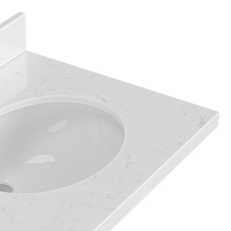 Ensemble de meuble-lavabo double ovale avec comptoir en quartz blanc Carrara de 66 po Ariel Kellie, Gris
