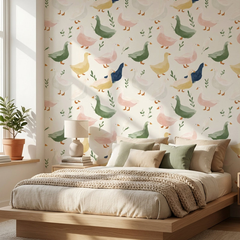 Murale de papier peint fantaisiste pastel Ducks