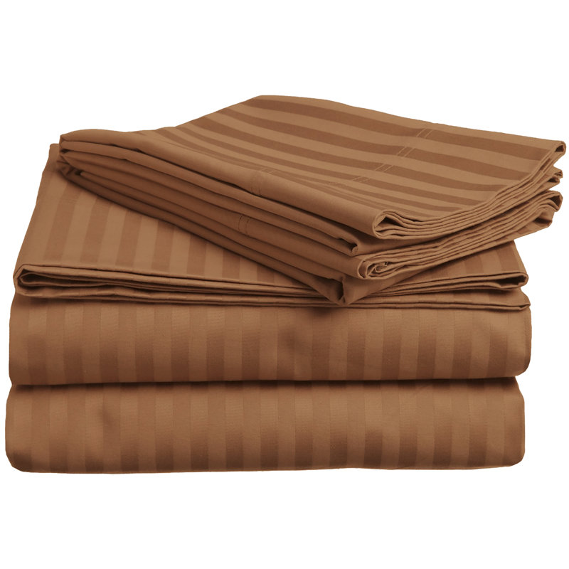 Kinvara 400 Thread Count Certified Egyptian Cotton Blend Stripe Sheet Set, Twin XL, Ivory