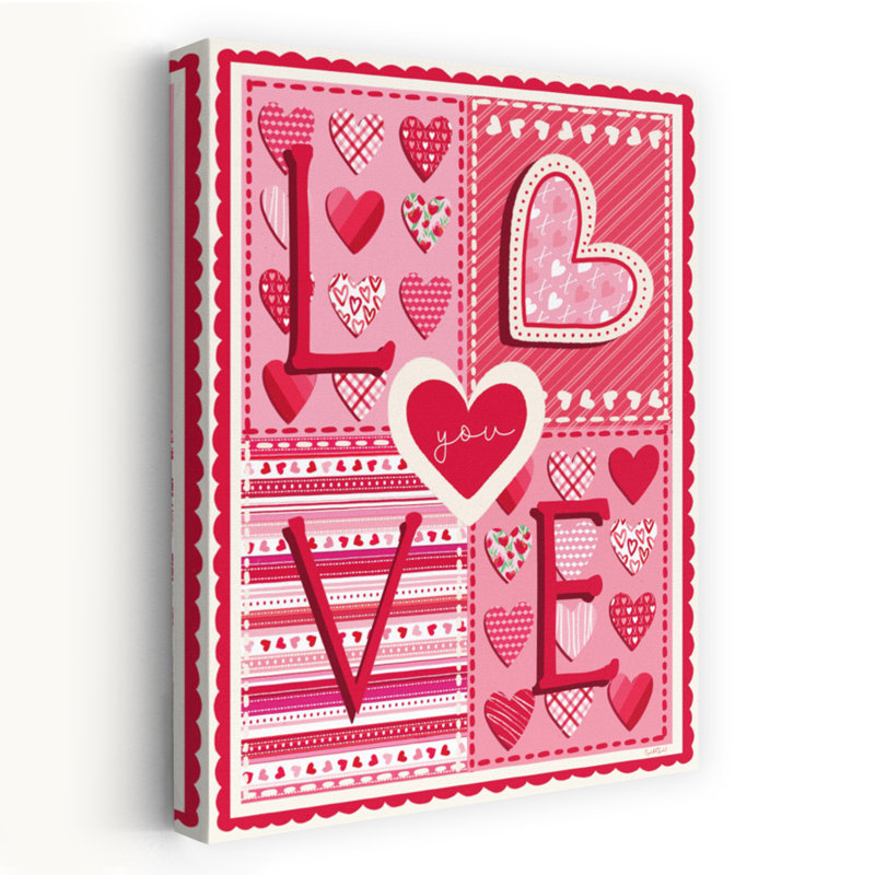 «Love You», art mural abstrait fantaisiste romantique, 24" H x 16" W
