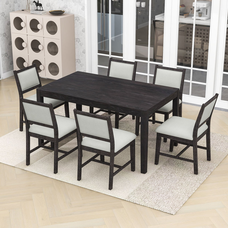 Ensemble de table de salle à manger 7 pièces avec table rectangulaire et 6 chaises rembourrées, Espresso