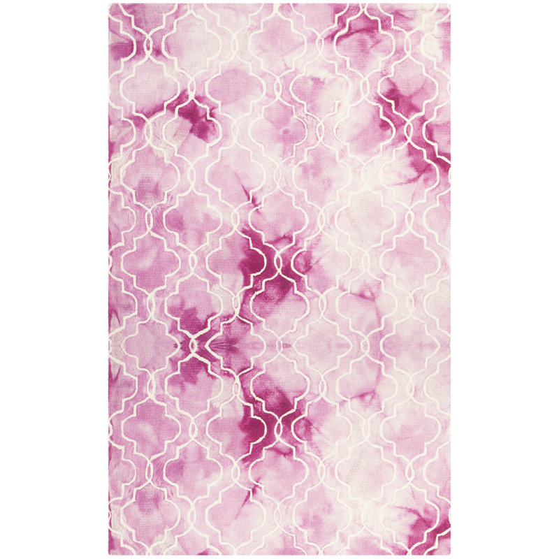 Berman Hand Tufted Wool/Cotton Geometric Rug in Rose/Ivory, Rectangle 2' x 3'