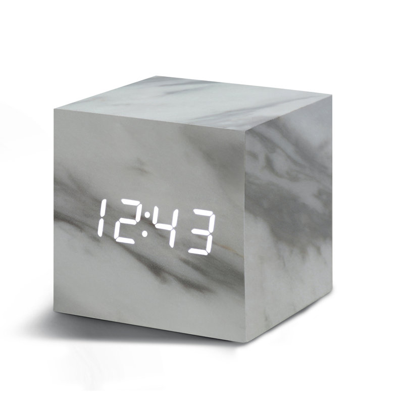 Sleek & Chic Modern Digital Wood Electric Alarm Tabletop Clock, Marble/White