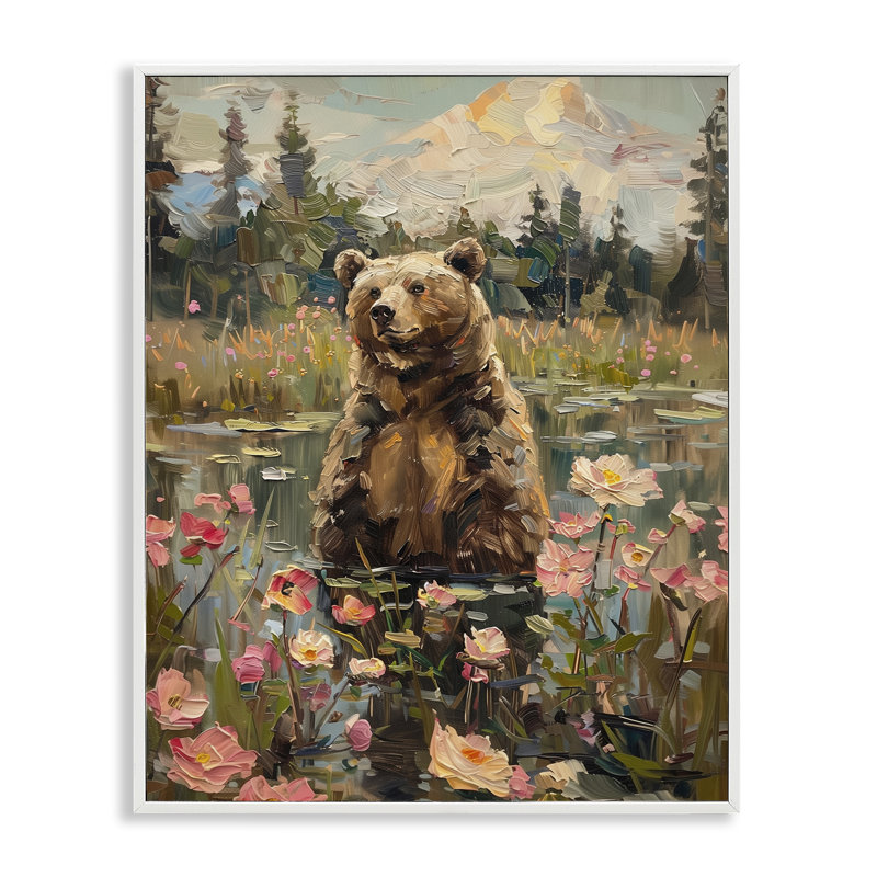 Ours dans un étang floral, estampe numérique par Arlington Prints, H 20 po x l 16 po