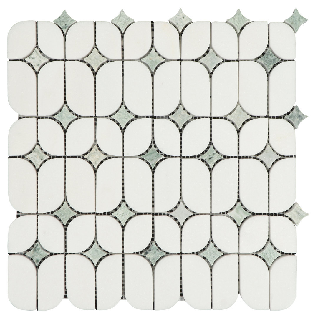 Water Jet Thassos White Marble and Ming Green Novelty Mosaic Wall & Floor Tile ES Stone