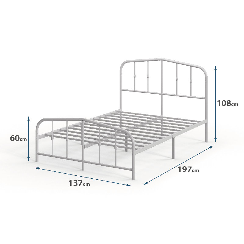 Waco Metal Bed Frame with Vintage Headboard, Double (4'6), White